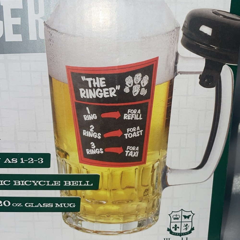 The Ringer 20oz Beer Mug w/Bell Black & Red Wembley Gag Gift Exchange New in Box - Picture 5 of 7